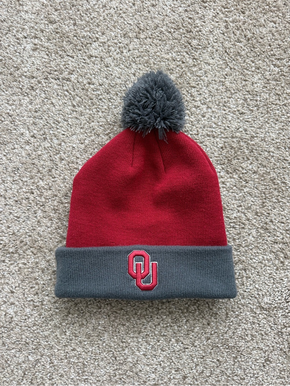 University of Oklahoma OU Pom Beanie - Crimson and Gray Unisex One Size